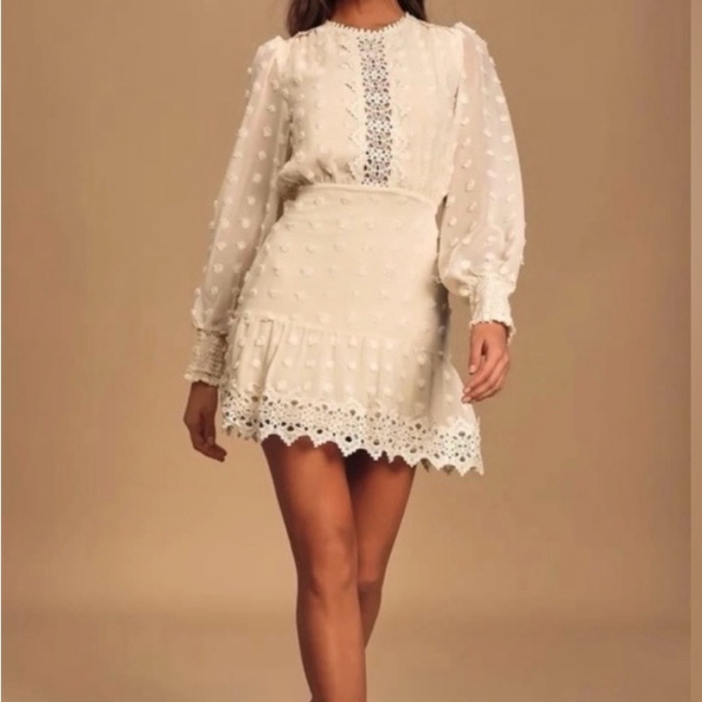 Lulu's Lust and Love Ivory Embroidered Lace Long Sleeve Dress